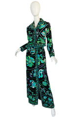 1960s Vivid Emilio Pucci Print Velvet Jacket & Maxi Skirt