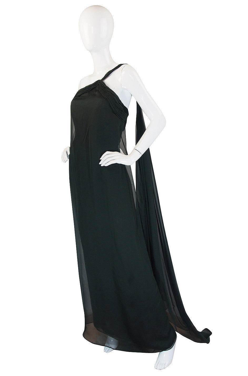 1990s Ruffled Silk Chiffon Oscar De La Renta Gown