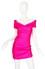 1990s Neon Pink Velvet Padded Rifat Ozbek Dress