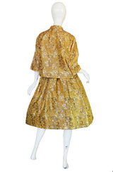 Rare 1950s Gustave Tassel Golden Silk Dress & Jacket