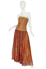 1980s Bob Mackie Strapless Gold Cord & Lame Silk Dress