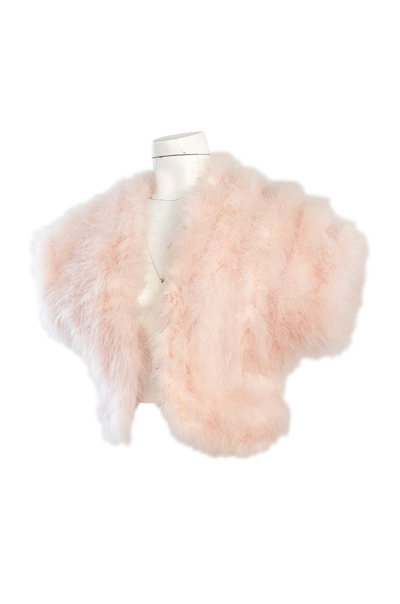 1960s Odette Barsa Pale Pink Ostrich Down Feather Cropped Bolero Jacket