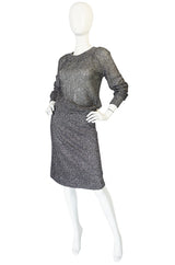 1960s Gunn Trigere Silver Metallic Knit Top & Skirt Set