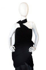 Rare 1980s Thierry Mugler One Shoulder Silk & Sheer Dress