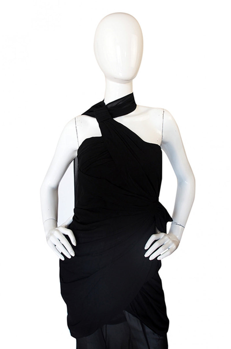 Rare 1980s Thierry Mugler One Shoulder Silk & Sheer Dress