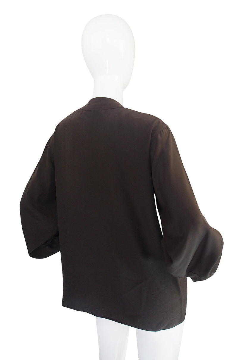 1970s Yves Saint Laurent Brown Silk Top