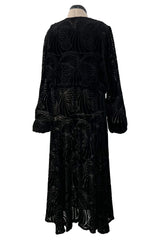 Stunning 1930s Part Transparent Art Deco Pattern Cut Velvet Dress & Matching Jacket