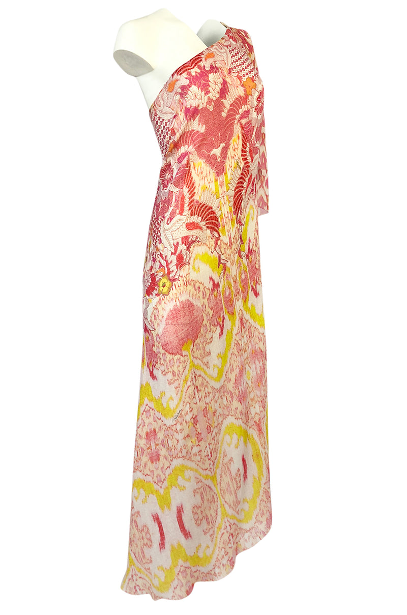 Recent Roberto Cavalli Printed Bias Cut Silk One Shoulder Dress