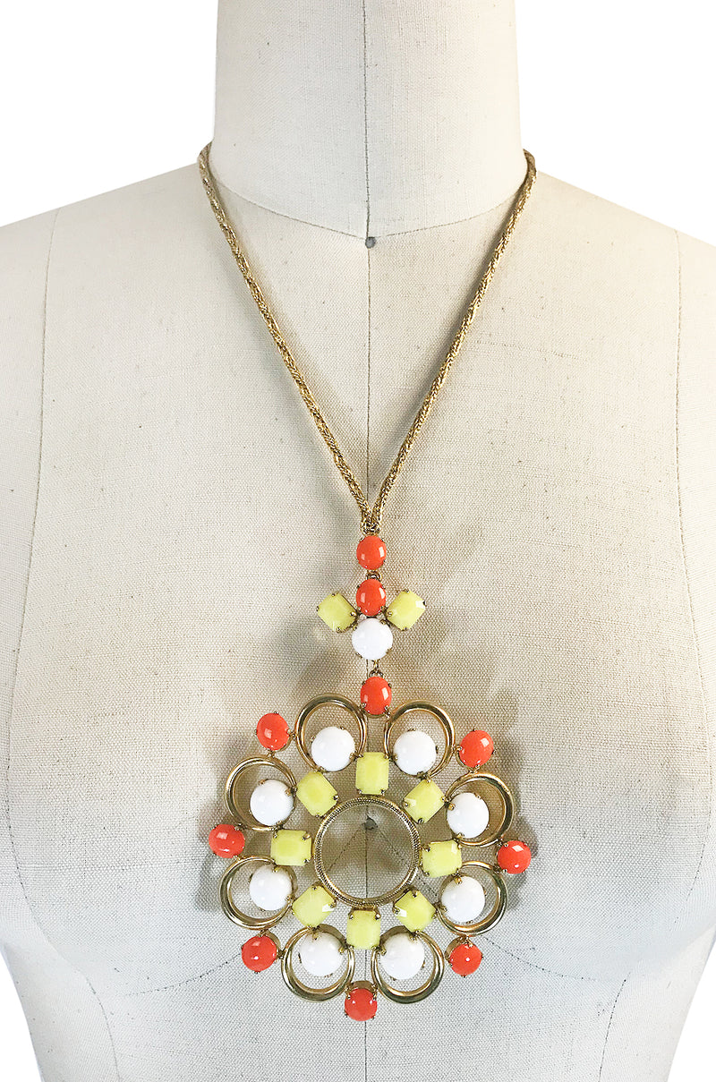 Exceptional 1960s Schreiner NY Poured Glass Brooch Necklace