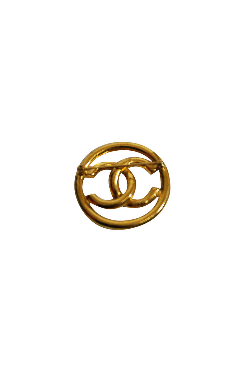 Vintage Gold Tone Chanel Logo Brooch