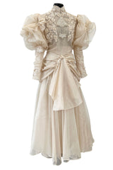 Late 1980s Capriccio Victorian Inspired Ecru Ivory Colour Silk Organza Dress Set