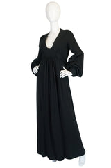 c1969 Iconic Ossie Clark "Graduation" Black Plunge Dress