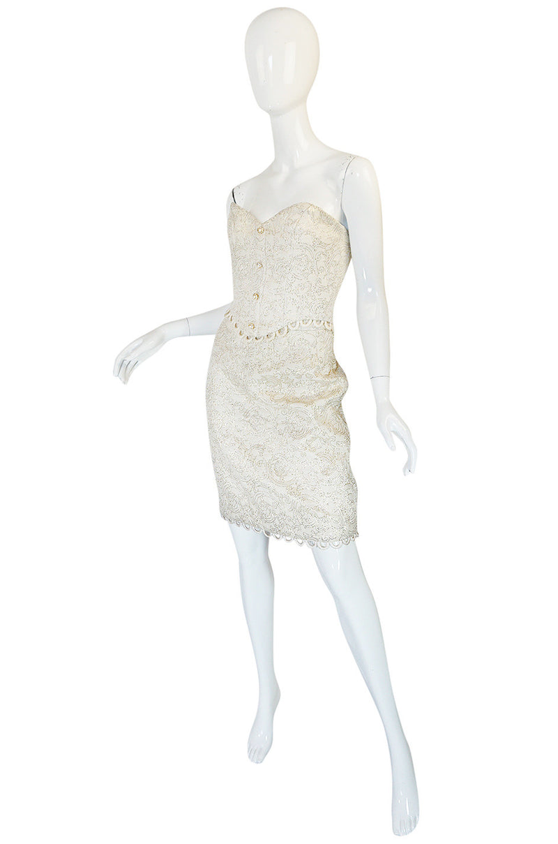 1980s Zandra Rhodes Gold & Cream Bustier Skirt Set