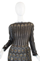 1960s Metallic Pauline Trigere Dress with Cut Outs