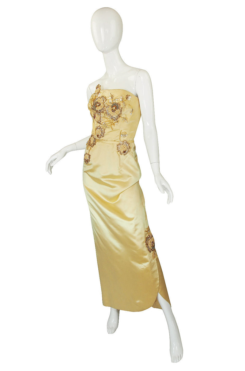 1950s Rare Silk Beaded Philip Hulitar Gown