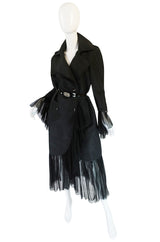 2006A Chanel Black Silk Tulle Edged Trench Coat
