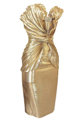 Rare Spring 1985 Thierry Mugler Bombshell Pleated Gold Lurex 'Shell' Dress