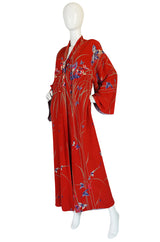 1970s Hanae Mori Red Silk Butterfly Print Kimono