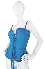 Rare 1970s Yves Saint Laurent Blue Safari Corset Top