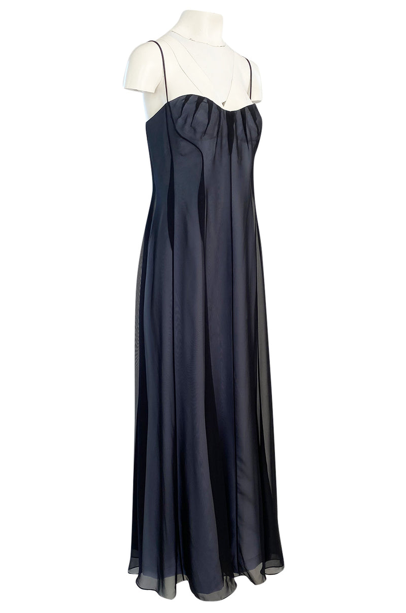 Spring 1999 Thierry Mugler Runway Documented Strapless Black & Ice Blue Chiffon Dress