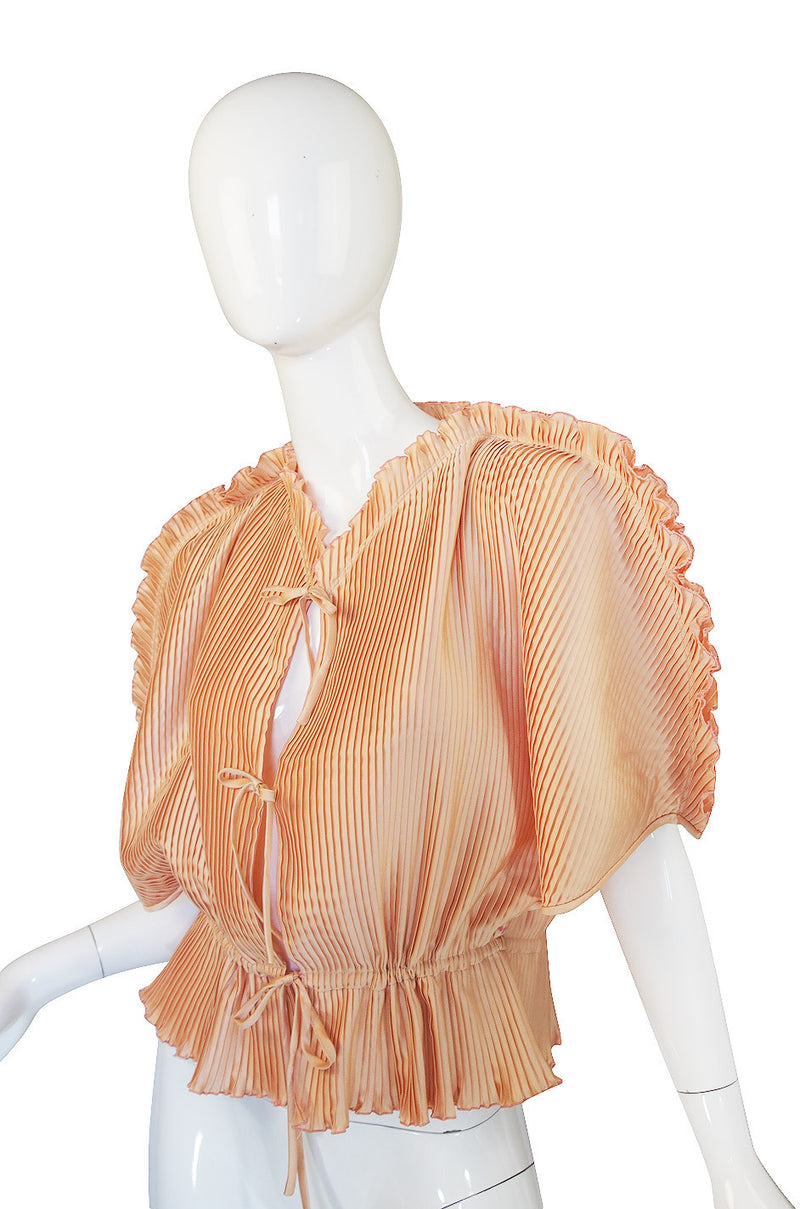 1970s Zandra Rhodes Pleated Peach Bed Jacket