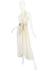 1980 Bill Tice Cream & Gold Backless Jersey Plunge Gown