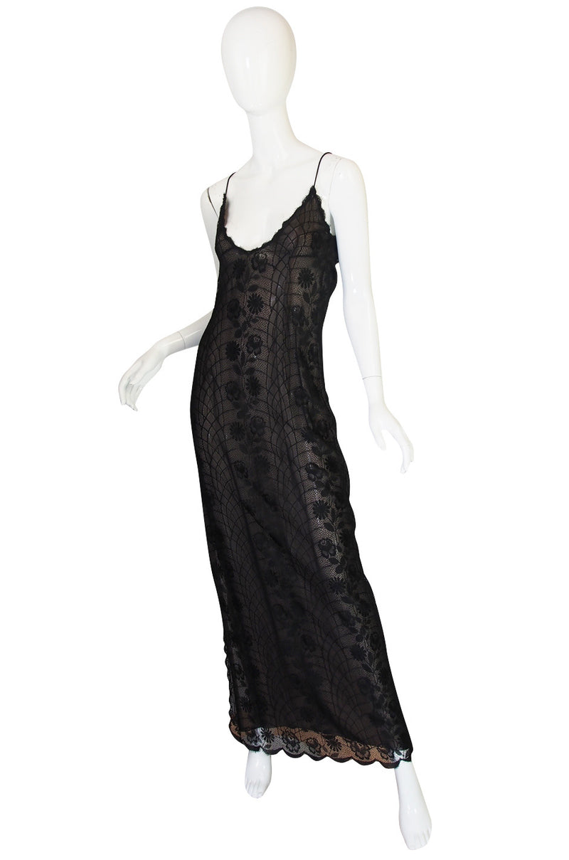 1970s Fine Lace Sexy James Galanos Couture Slip Dress