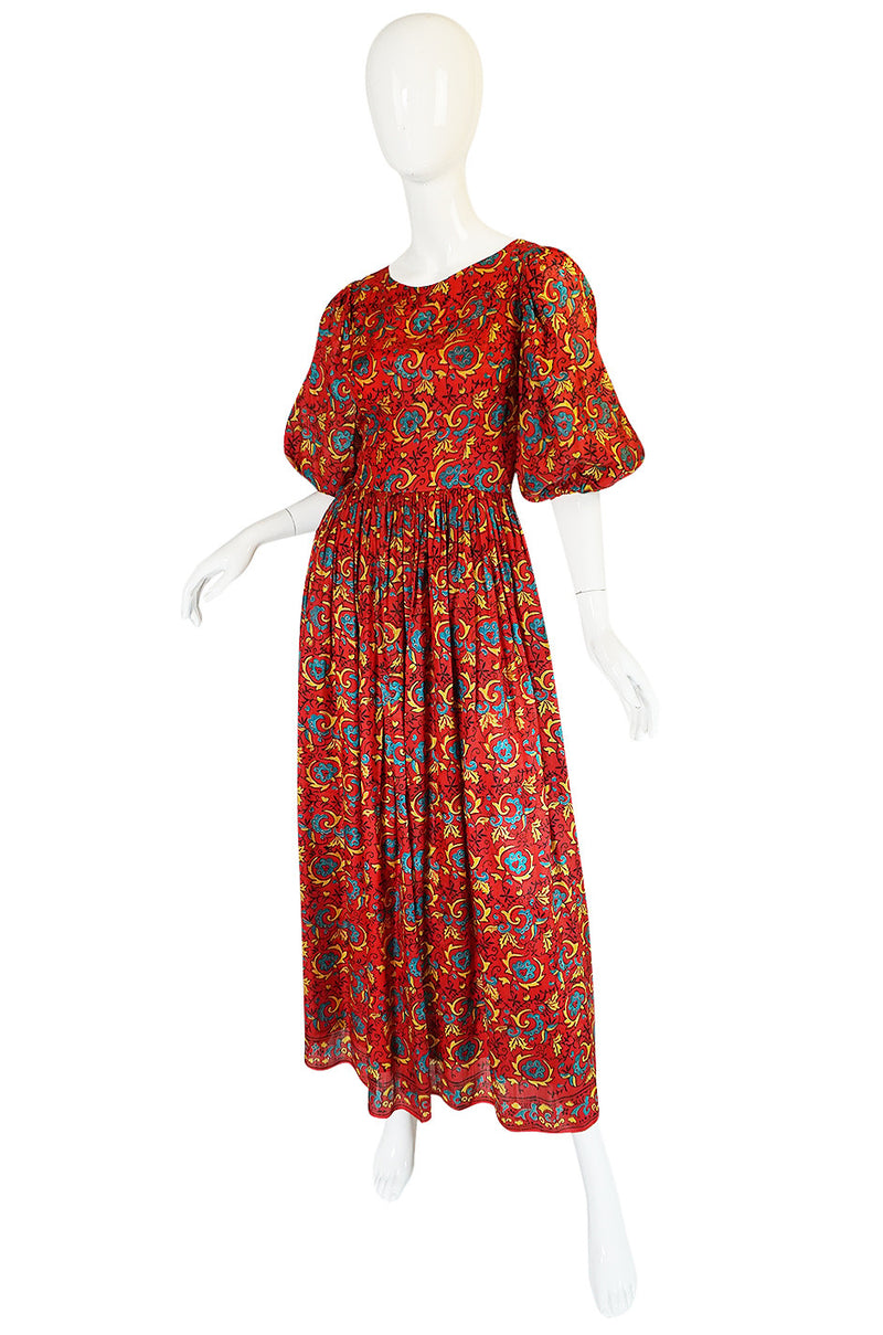 1960s Thai Silk Print Full Length Dress