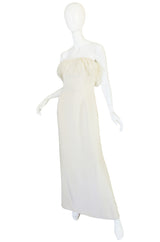 1970s Mongolian Fur Trimmed Cream Silk Travilla Gown