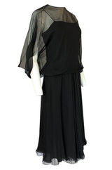 1970s Stavropoulos Couture Black Silk Chiffon Cocktail Dress
