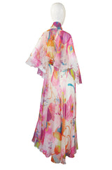 1970s Mignon Pink Halter Chiffon Gown