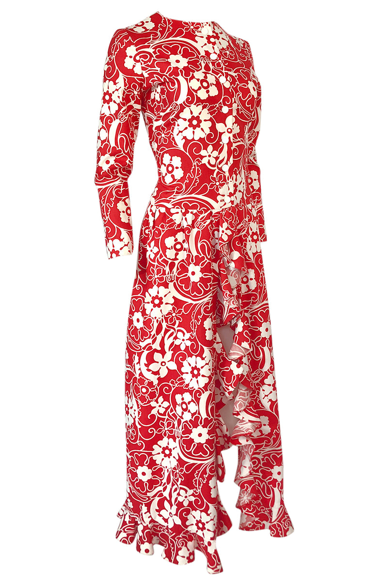 1970 Oscar de la Renta Documented Red Print Beach Coat Dress Shrimpton Couture 1970 Oscar de la Renta Documented Red Print Beach Coat Dress Shrimpton Couture