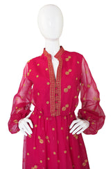 1960s Pink Chiffon & Gold Mexican Dress