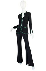 1970s Green Trim Ossie Clark Moss Crepe Trouser Suit