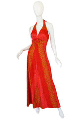 1960s DeWeese Coral and Red Halter Maxi Dress