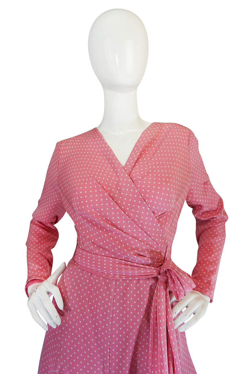 Early 1980s Pink Silk Dotted Valentino Day Dress