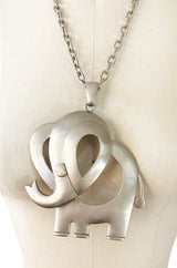 Massive 1960s Pierre Cardin Modernist Silver Metal Elephant Necklace