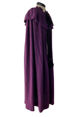 Superb Fall 1977 Yves Saint Laurent Ad Campaign Purple Wool & Mohair Cape w Dramatic Collar