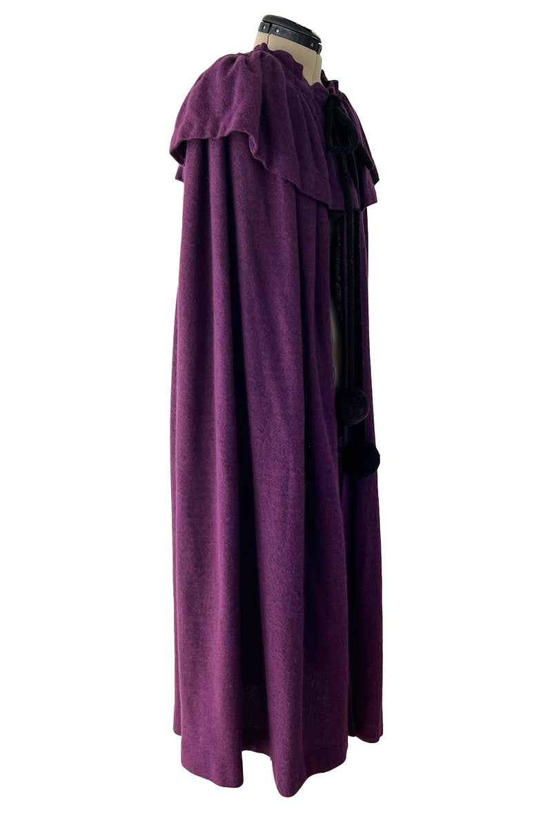 Superb Fall 1977 Yves Saint Laurent Ad Campaign Purple Wool & Mohair Cape w Dramatic Collar