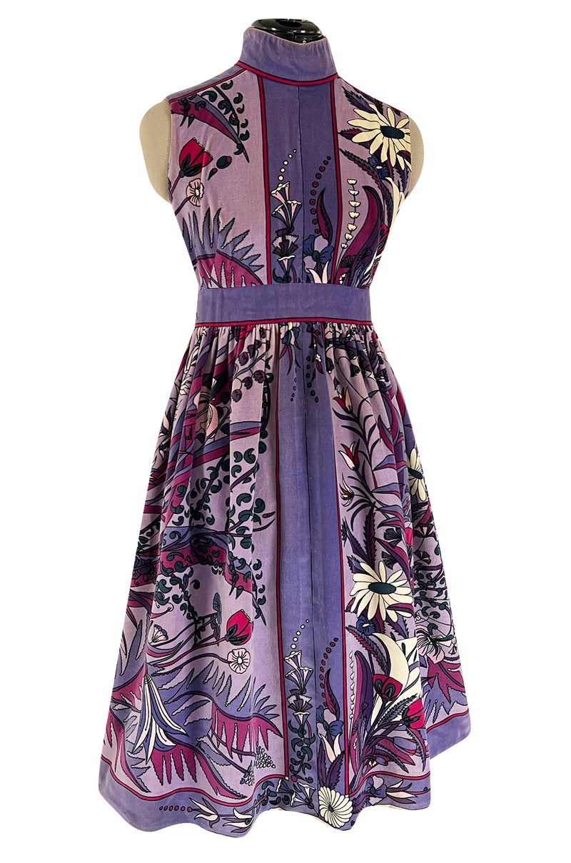 Prettiest 1960s Bessi Dusty Purple & Pink Floral Print Velvet Dress