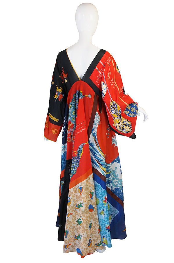 Rare, Early 1970s LaVetta Silk Scarf Caftan Dress