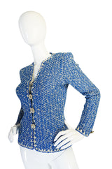 Beautiful 1960s Blue and Silver Knit Adolfo Knit Jacket