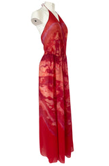 1970s Lillie Rubin Tie Dye Silk Dress w Low Back and Halter Front