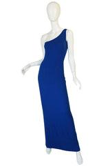 Museum Held 1977 Halston Blue Cashmere One Shoulder Dress
