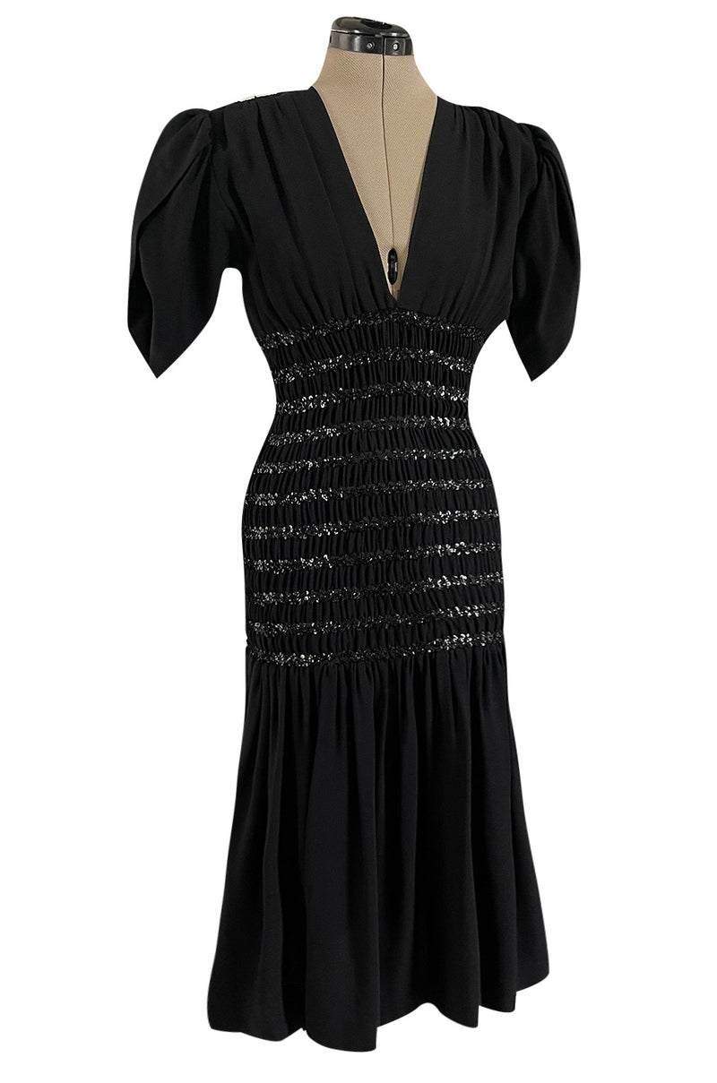 Fall 1983 Yves Saint Laurent Ad Campaign Black Silk Crepe Dress w Sequin Detailing