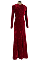 Extraordinary Fall 1998 Yves Saint Laurent Deep Red Moire Velvet Dress w Orginal Tag