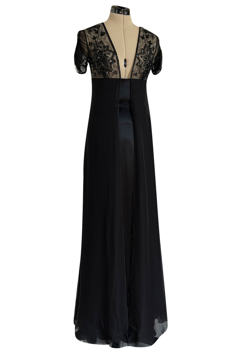 Stunning 1990s Valentino Black Silk Chiffon Dress w Sheer Beaded Net B Shrimpton Couture Stunning 1990s Valentino Black Silk Chiffon Dress w Sheer Beaded Net B Shrimpton Couture