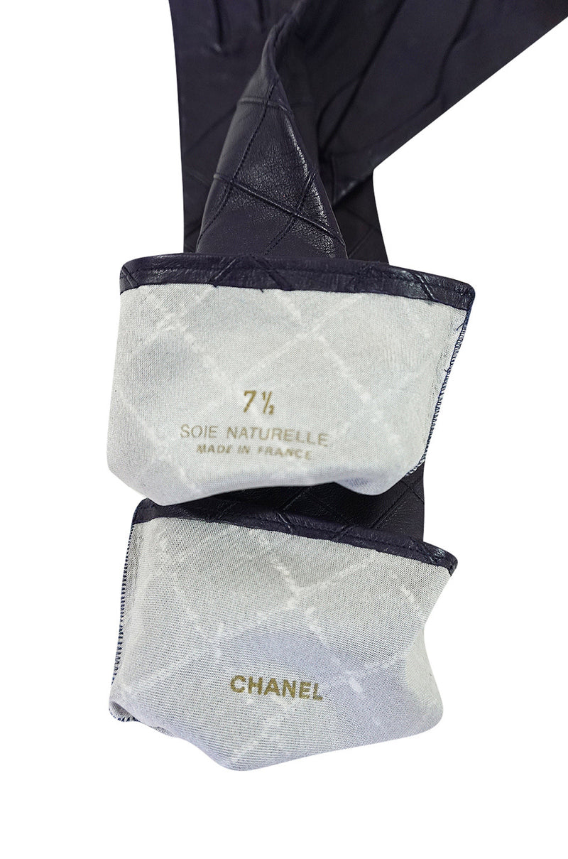 Vintage Chanel Quilted Purple Elbow Length Gloves 7.5