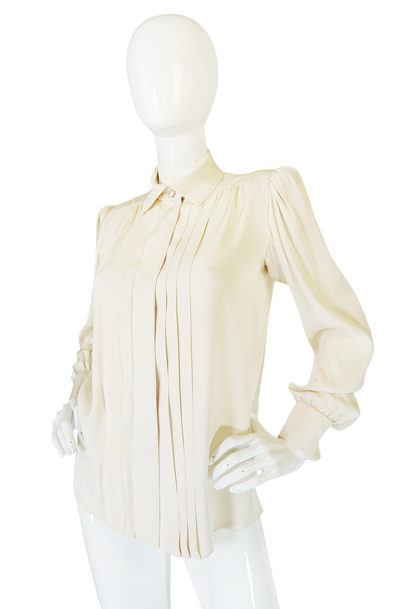 c.1979 Haute Couture Cream Silk Yves Saint Laurent Top