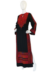 1960s Bright Rudy Thread Hand Embroidered Black Caftan